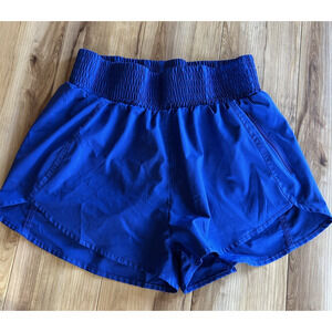 Women’s Running Shorts Size L Royal Blue Athletic Gym Zip Pocket Elastic Waist
